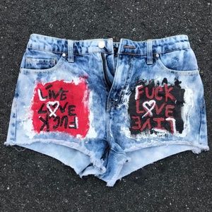 Hand painted High waisted cut off shorts